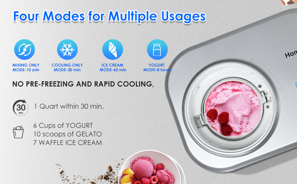 Homtone Ice Cream Maker 1 Quart, No preFreezing Automatic Ice Cream
