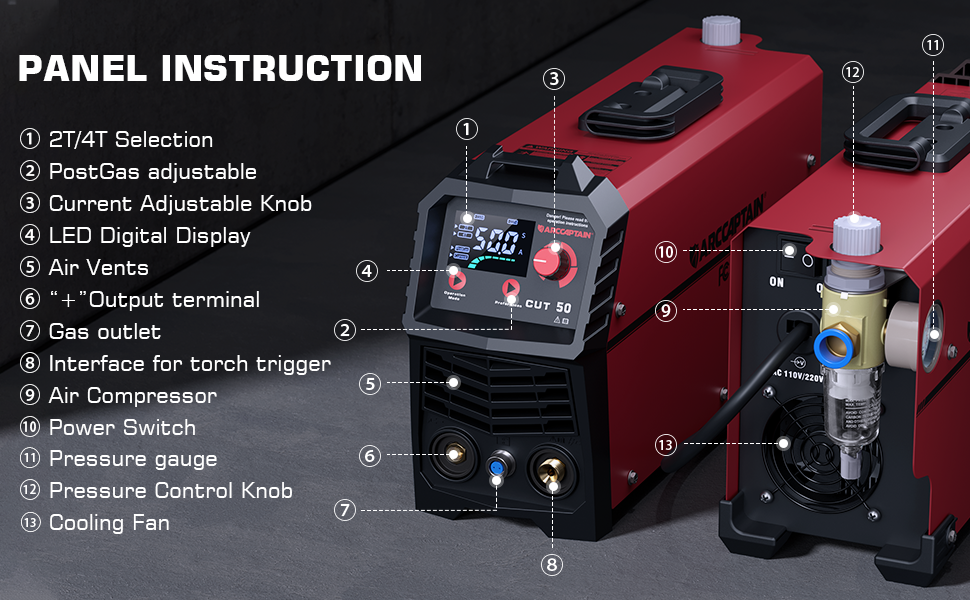 ARCCAPTAIN Plasma Cutter, [Large LED Display] 50Amps Cutter Machine