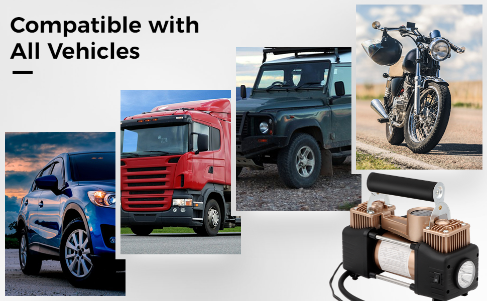 Car Tires Inflator Portable Air Compressor AutoOff, DC 12V