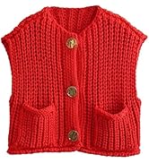 Hixiaohe Womens Crochet Chunky Knit Top Sleeveless Button Down Crop Tops Trendy Cardigan Sweater ...