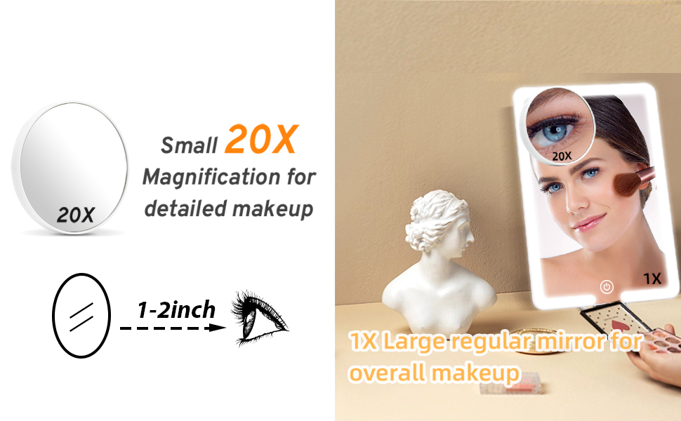 Travel Mirror Makeup Mirror with Lights with 360°Adjustable