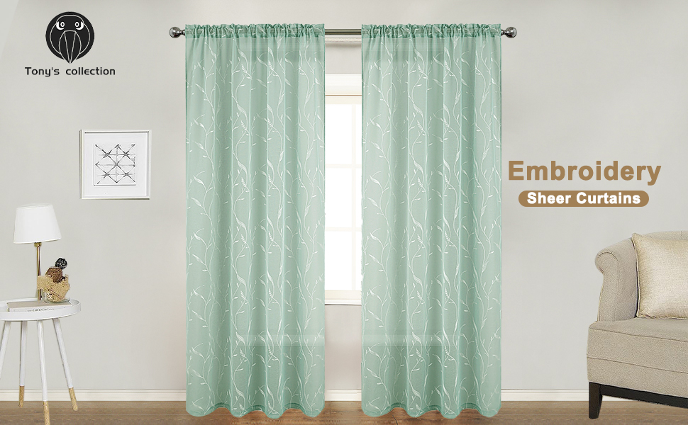 Tony's collection Mint Green Sheer Curtains 84 inches Long