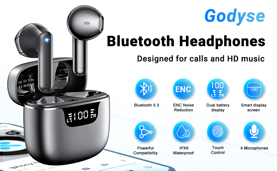 Wireless Earbuds,Wireless Headphones Bluetooth 5.3 Earphones with 4 ENC