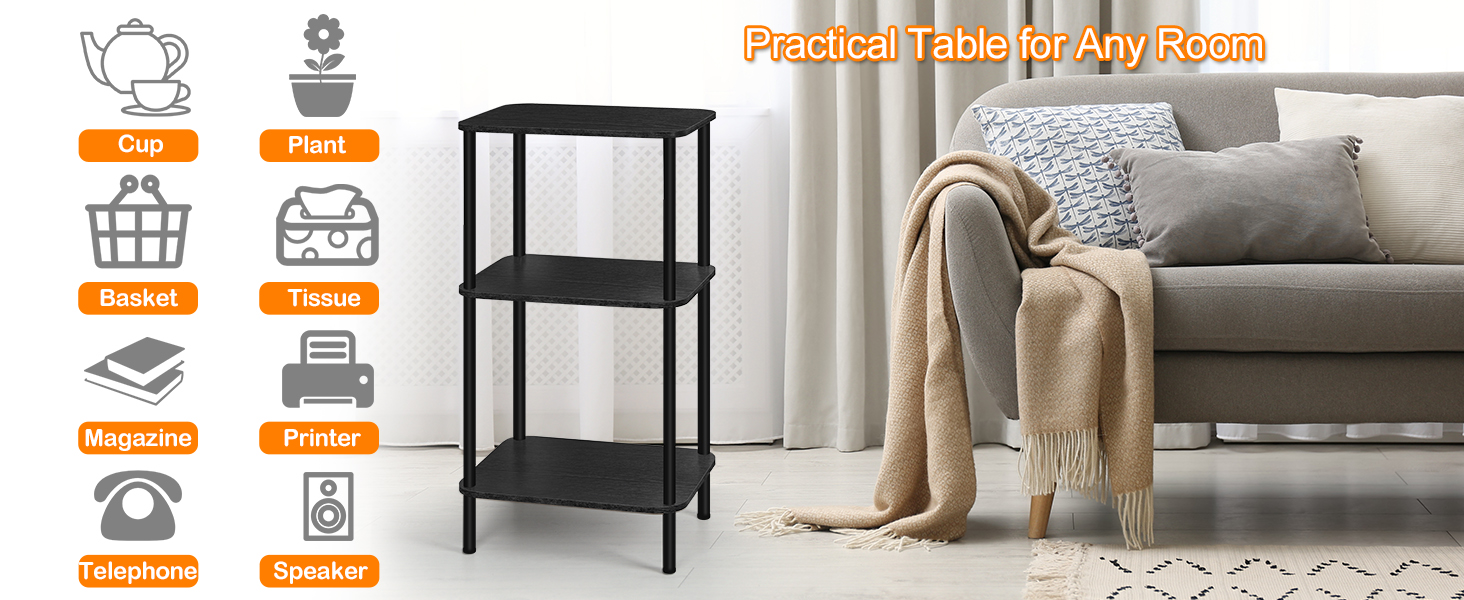 BTY Tall Side Table 3 Tier End Table, 30" H Small End Table