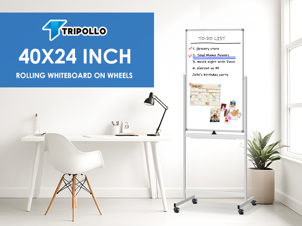 Amazon.com : Rolling Whiteboard 40 x 24 inches, Double Sided
