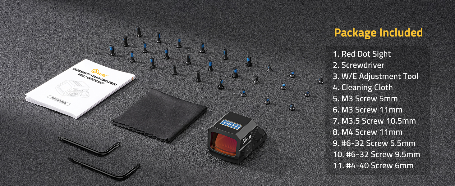 Package included - CVLIFE BearSwift Enclosed Solar red dot Sight