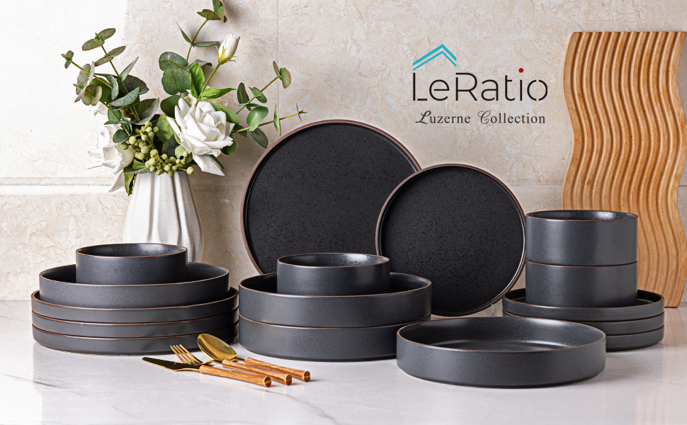LERATIO Ceramic Dinnerware Sets of 6, High Edge Stoneware