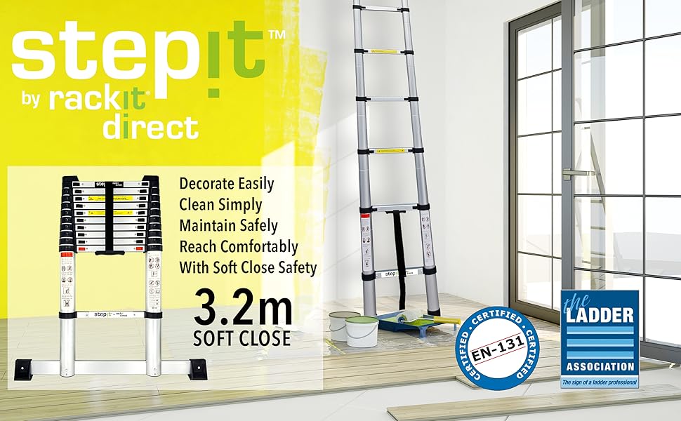 StepIt 3.2m Soft Close Safe Retraction Telescopic Ladder with
