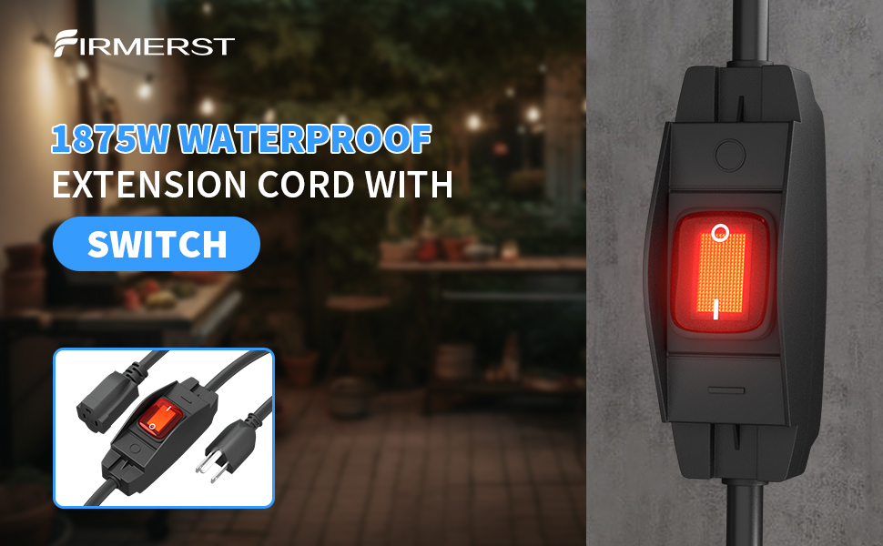 FIRMERST 1875W Outdoor Extension Cord with Switch