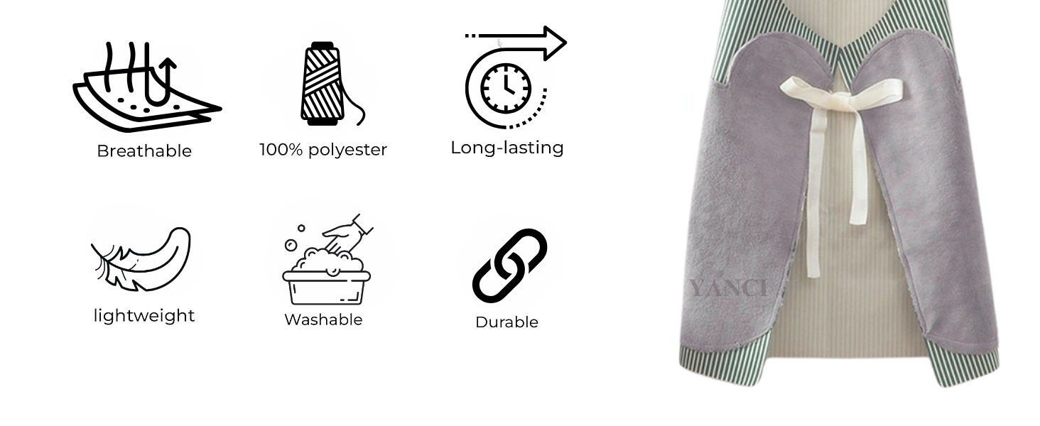 Wiping Hands Apron, Adjustable Bib Waterproof Velvet Stitched Apron with Pockets