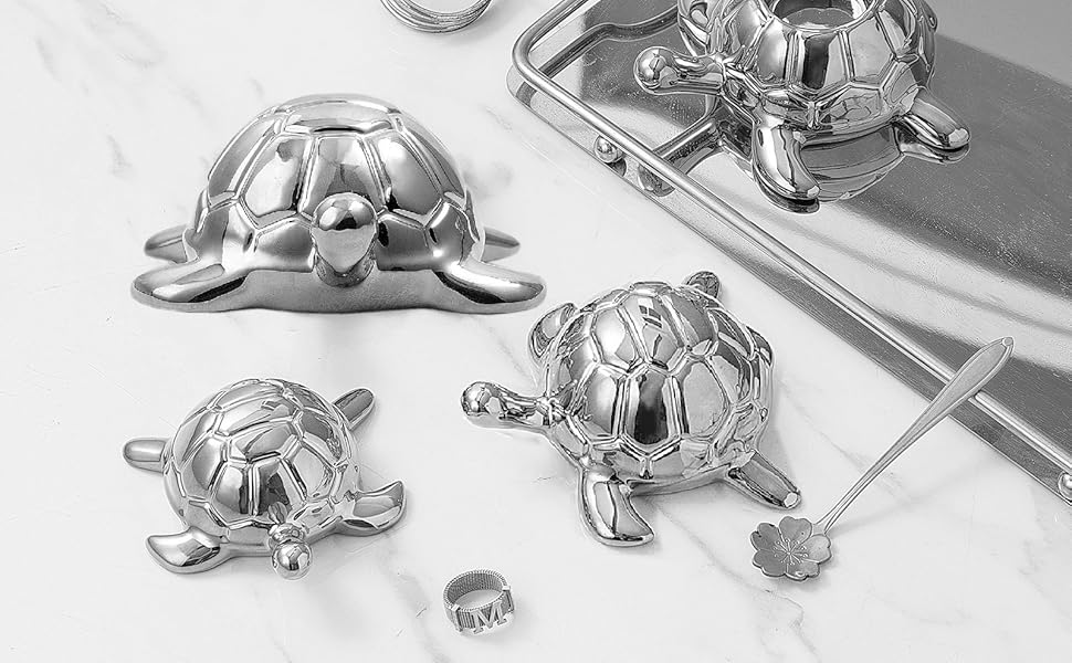 Silver Turtle Statue Set,Sculptures Silver Turtle Ornament