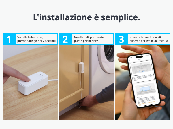 Rilevatore Perdite Acqua WiFi - Set 3 Sensori + Hub, Allarme 100dB, Notifica APP, Impermeabile IP66