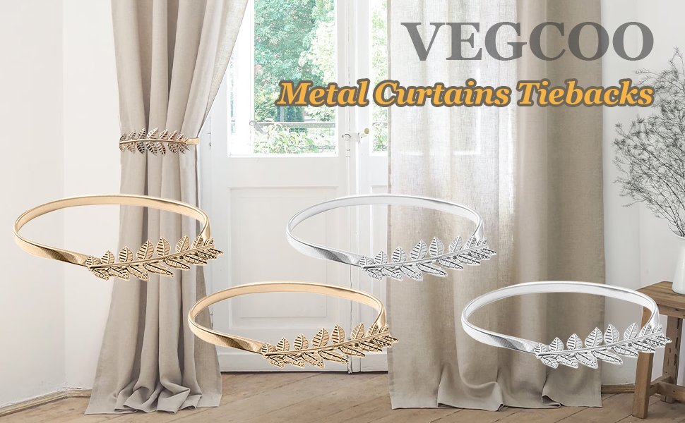 Curtain Tiebacks, Metal Leaves Curtain Holdbacks Adjustable Curtain