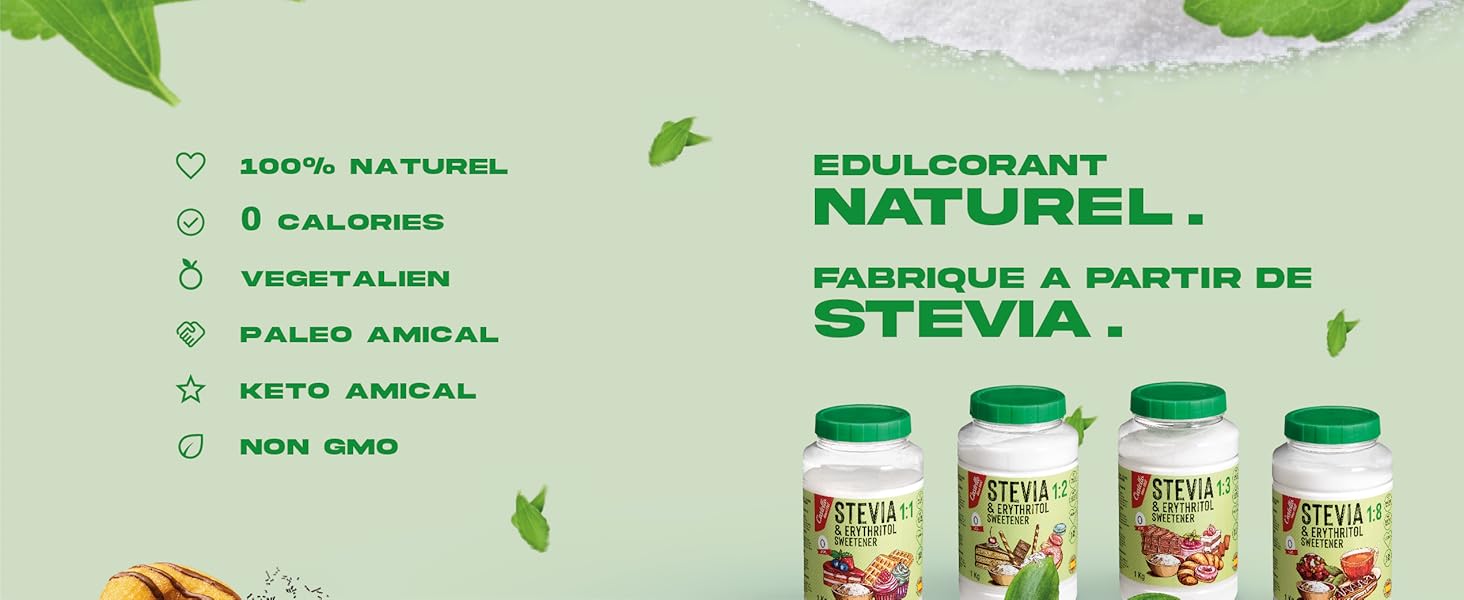 Édulcorant Stevia + Erythritol 18 1g = 8g de Sucre Substitut de