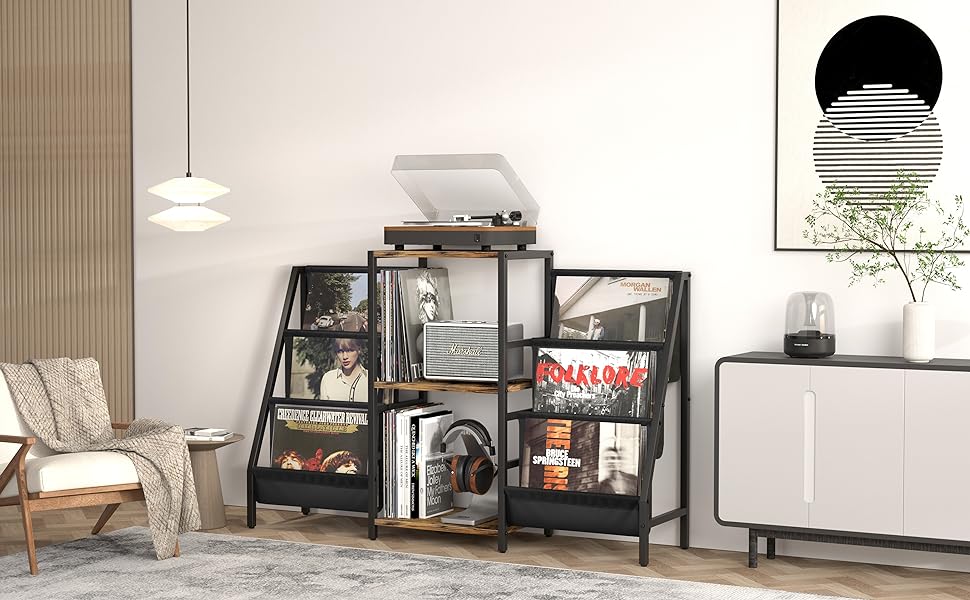 record player stand with vinyl storage