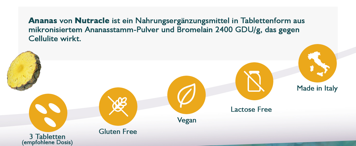 Nutracle Ananas Bromelain 2400 GDU/g 45 Tabletten 750mg Natürliches Verdauungsenzym