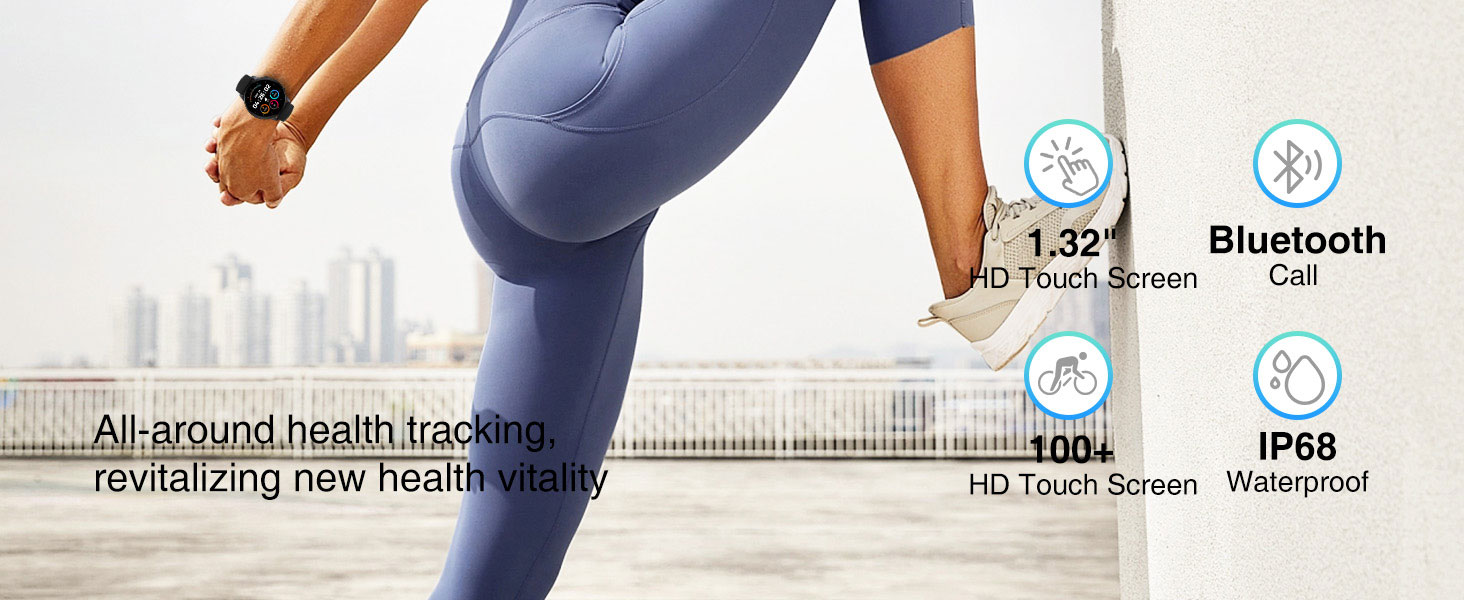 TUYOMA smart watch 1.32" HD Touch Screen Bluetooth Call 100+ Sport Modes IP68 Waterproof