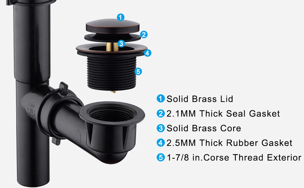 HANEBATH Brass Bath Tub Drain Kit, TipToe Bathtub Drain Assembly and