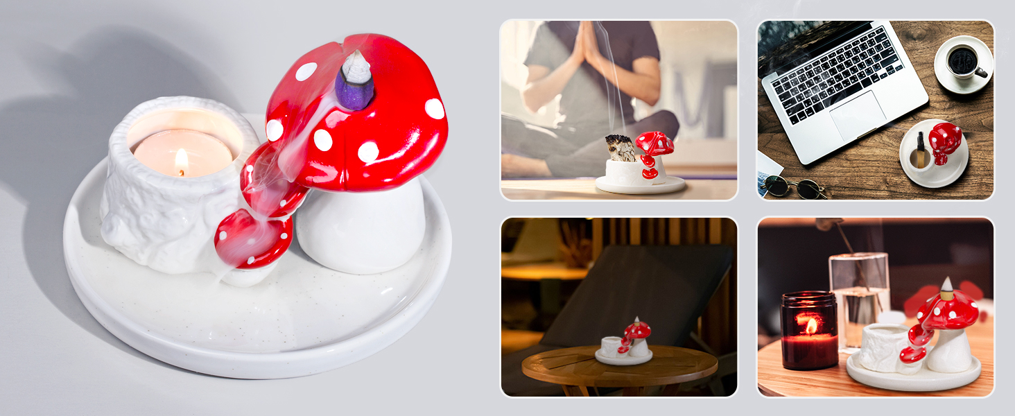 ZenBless Mushroom Incense Burner Holder Waterfall,Ceramic