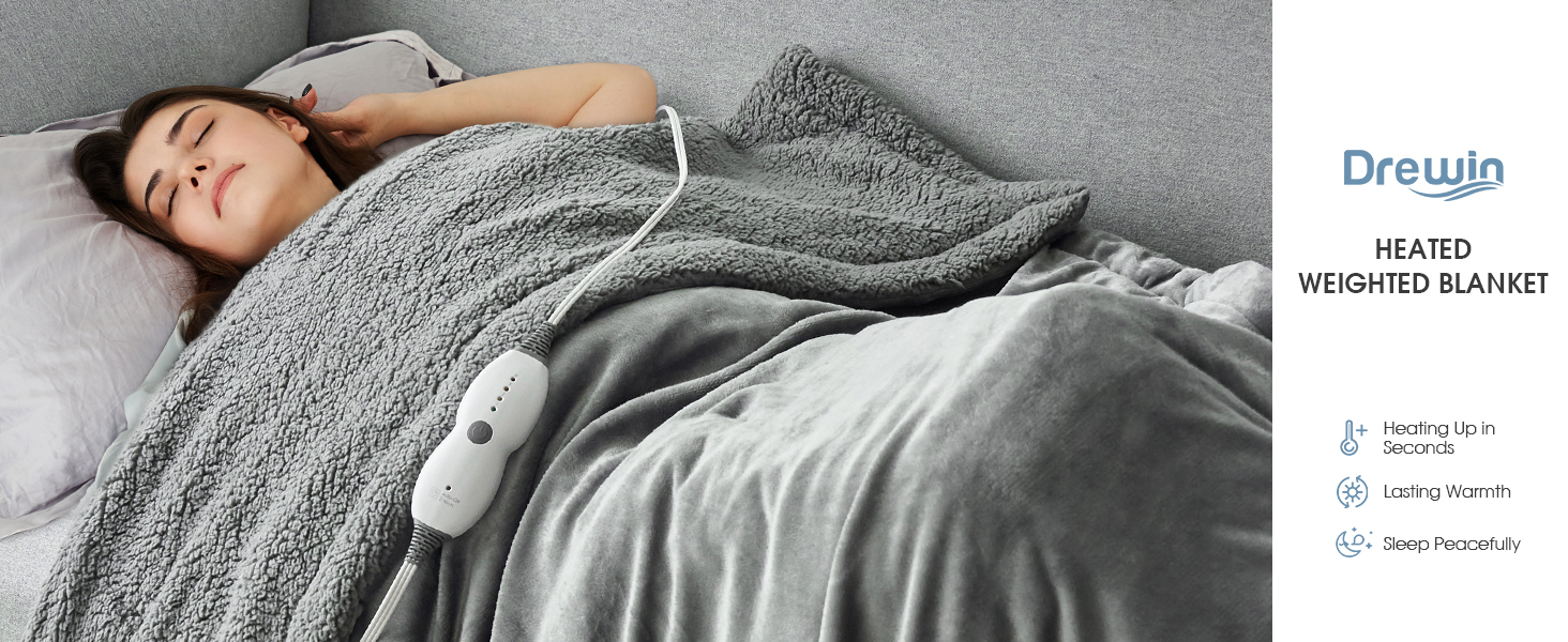 Heated Weighted Blanket, Sherpa Fleece Electric Throw