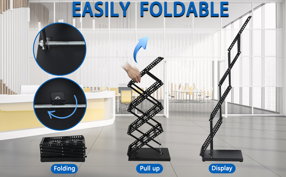 ZLDYPINK Magazine Rack Foldable Brochure Display Stand 4 Pockets Metal