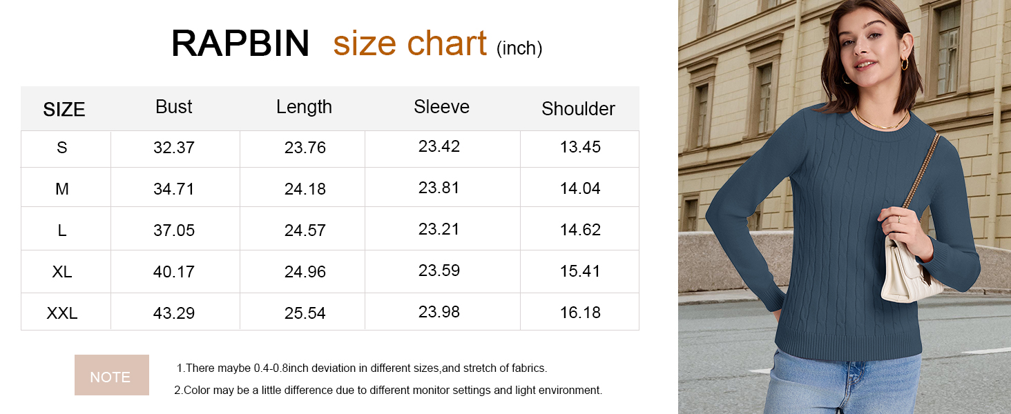 cable knit sweater size chart