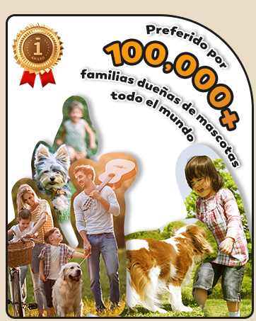 CGOLDENWALL Dog Hair Clippers 280W, 2000-6000RPM Continuous Speed Control, Low Noise< 50DB, Ideal for Pets of All Types of Coat, with 2 Blades & 2 Combs (3/6mm, 9/12mm) 15 con medalla de oro, texto de «más de 100 000» y collage de personas y mascotas. El texto en español sugiere el producto preferido por las familias