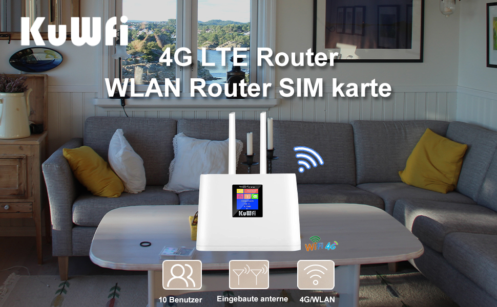 KuWFi 4G LTE Router, 300Mbps Wireless WLAN Router mit SIM-Steckplatz ...