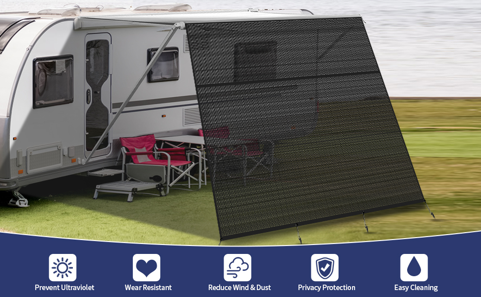 RV Awning Sun Shade Screen With Zipper 9'x15.5' Summer...