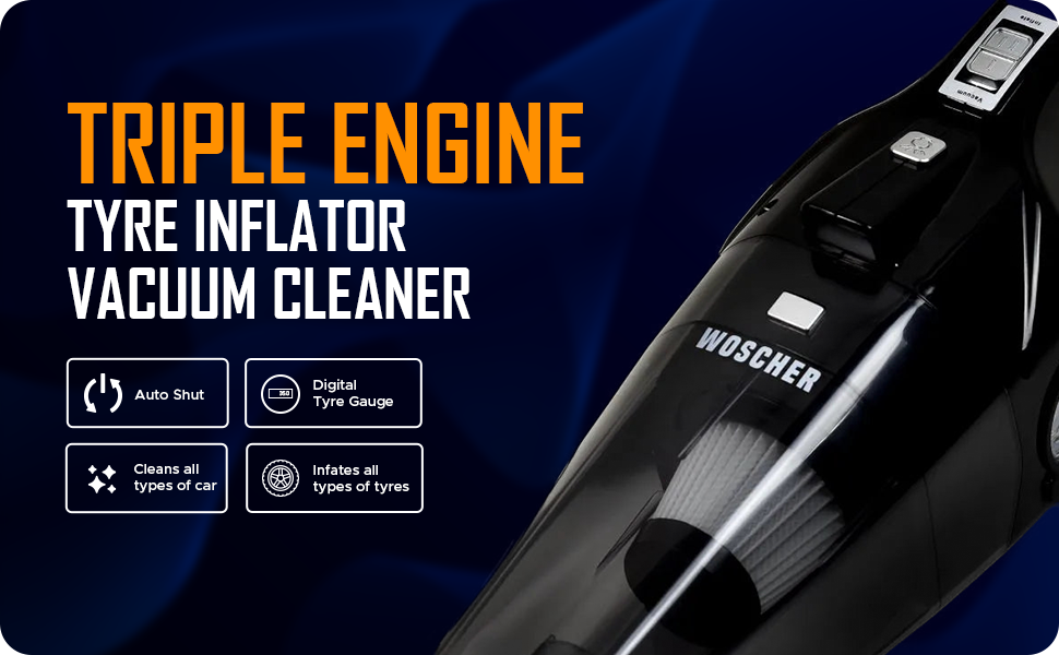 Woscherr 578D 2in1 Tyre Inflator for and Car Vacuum Cleaner, DC12V150