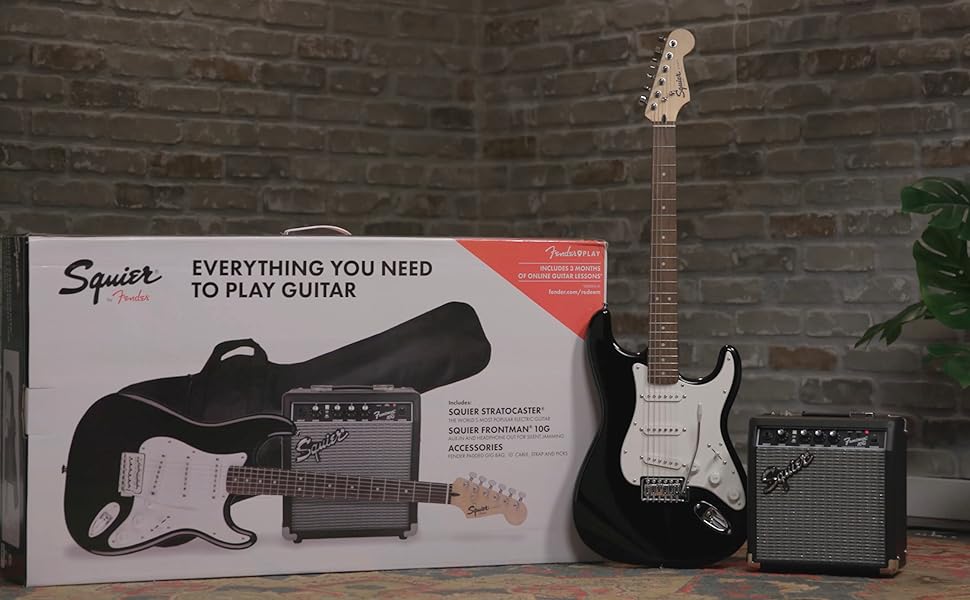 Fender 371824432 Squier by Stratocaster Beginner Guitar Pack, Laurel Fingerboard, Black, with