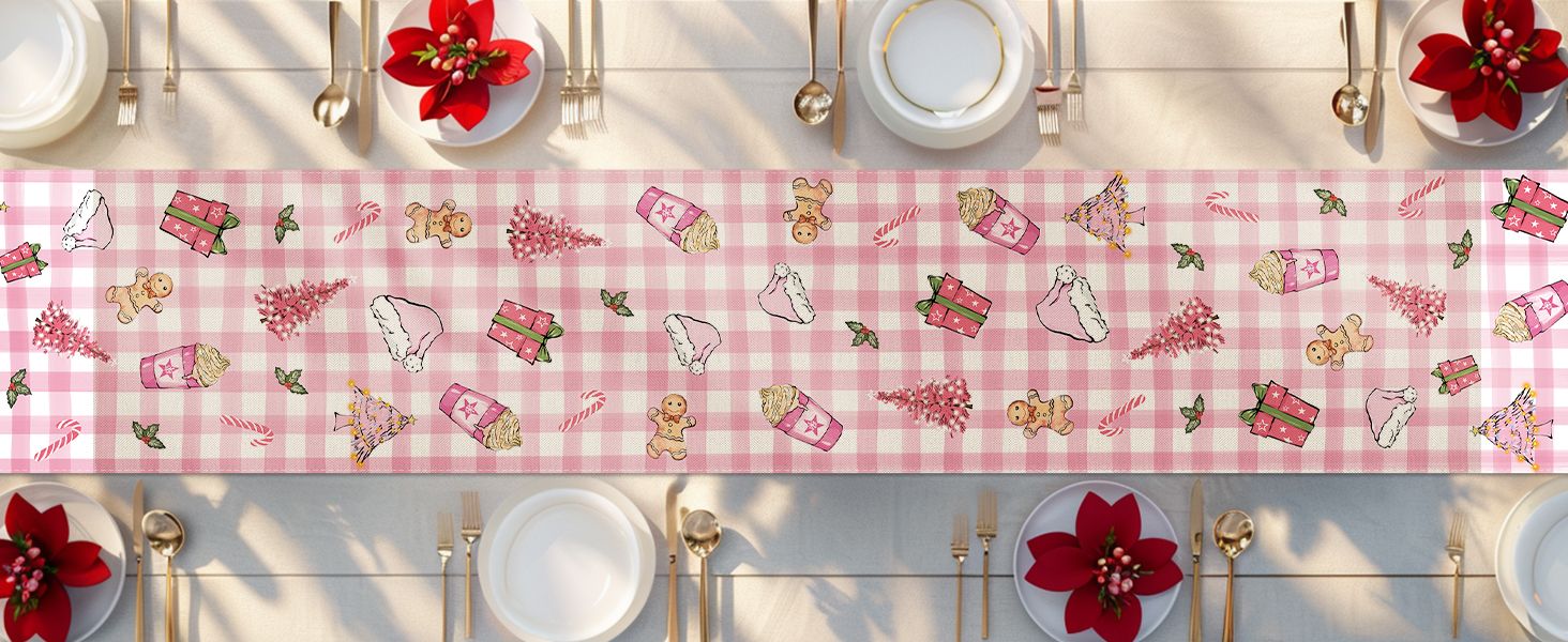 Cat Christmas Table Runner Meowy Christmas Snowflake Red