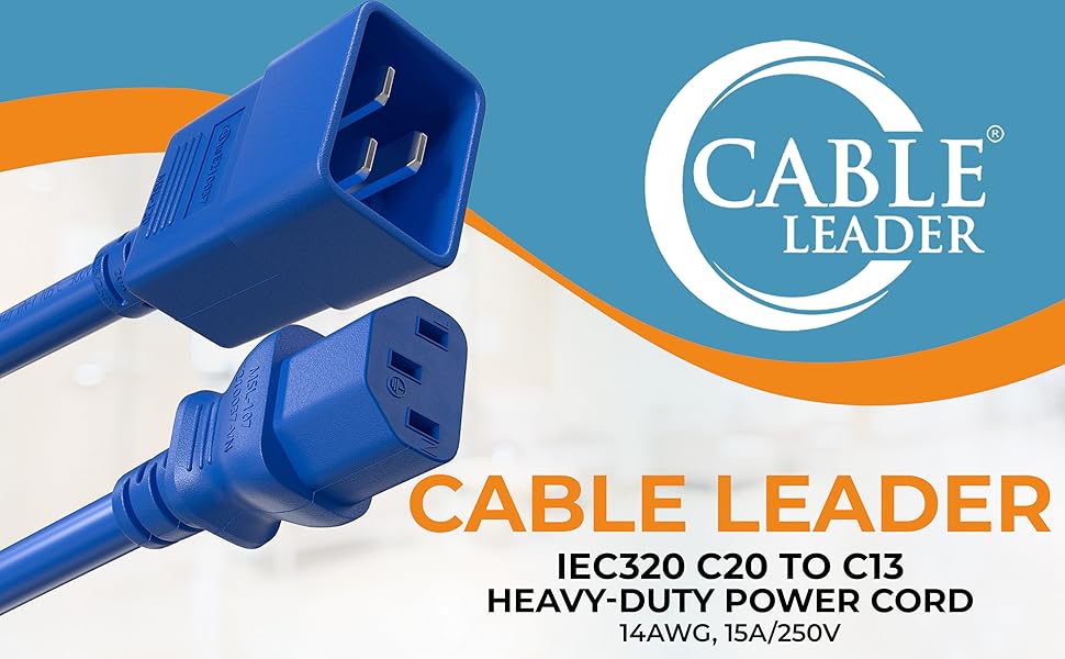 IEC320 C20 to C13 Heavy Duty Power Cord, 14AWG, SJT, 15A/250V