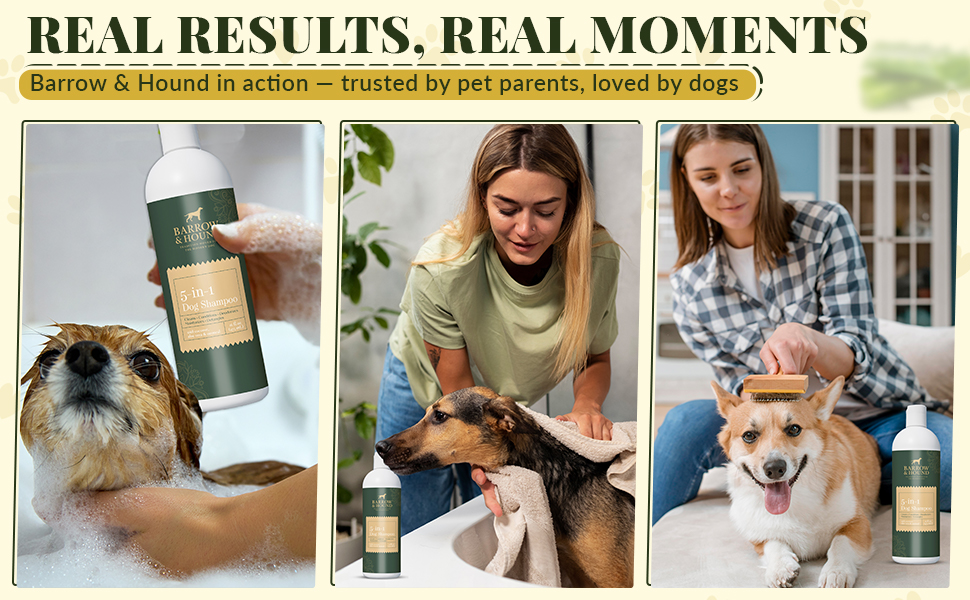Real pet parents using Barrow & Hound dog shampoo – before and after bath moments