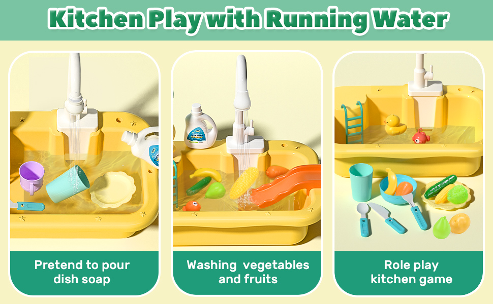 CUTE STONE Play Sink with Running Water, Kitchen Sink Toys with