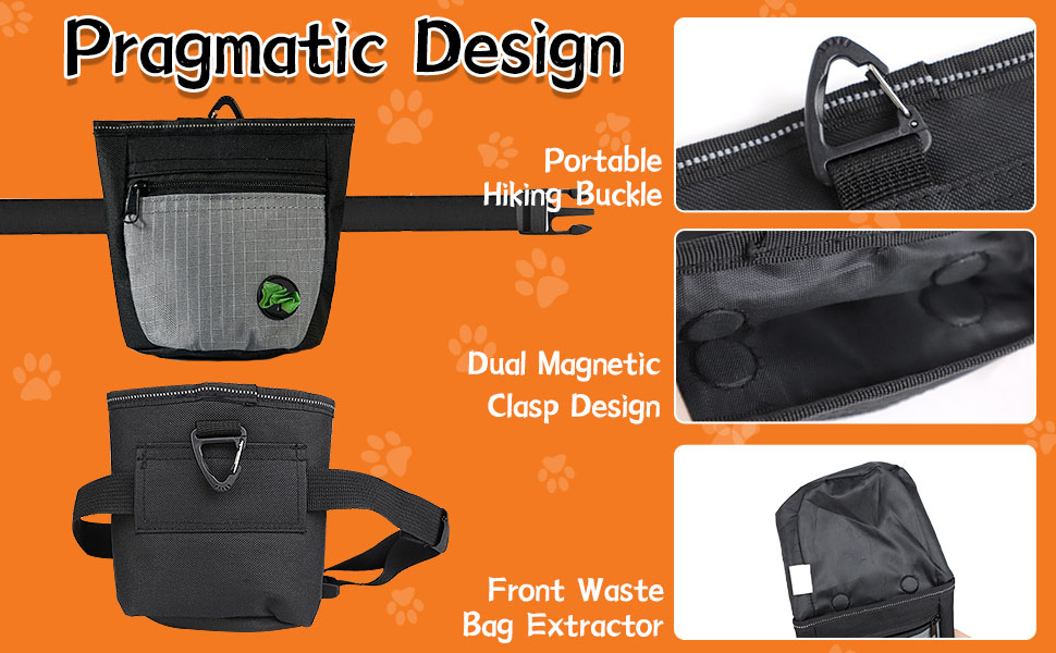 EOAMGO Dog Treat Pouch and Training Clicker, Dog Walking Bag with Two Magnetic Closure to Prevent Spills, Dog Treat Bag Treat Pouch for Dog Training with Poop Bag Holder and Adjustable Belt 14 dog treat bag