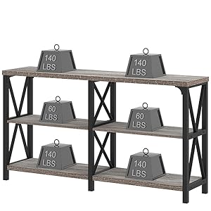 LVB Rustic Console Table, Industrial Modern Sofa Table Behind Couch, Long Metal Wood Entryway Table With Storage Shelf, Farmhouse Foyer Hallway Table For Home Living Room Bedroom, Dark Gray Oak, 63