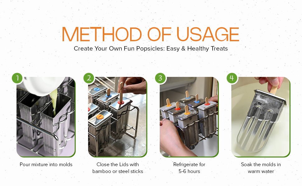 Stainless steel popsicle molds and rack square ice pop makers reusable bamboo sticks