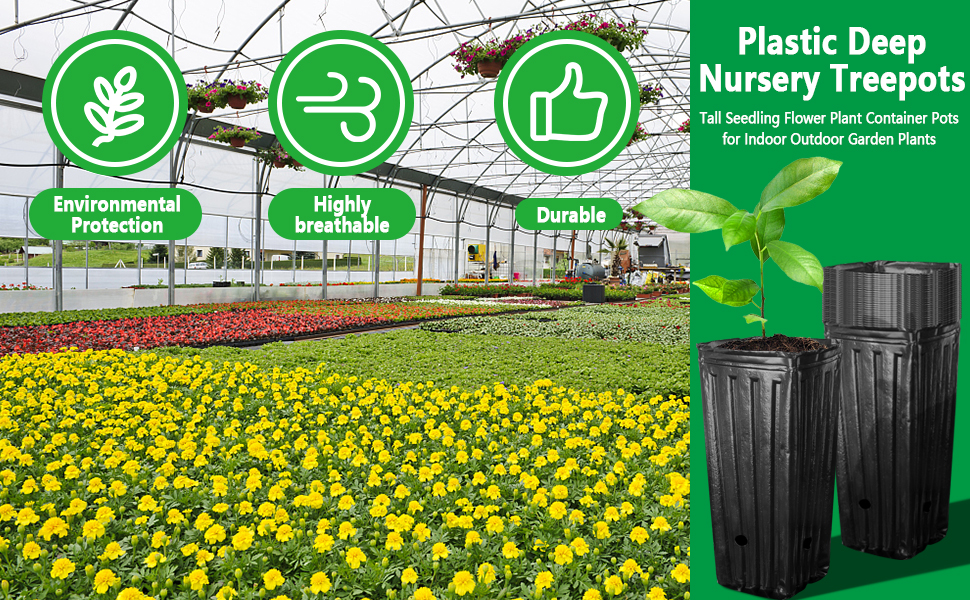 40Pcs Tall Tree Pots,Plastic Deep Nursery Treepots,20cm/7.8inch Tall Seedling Flower Plant