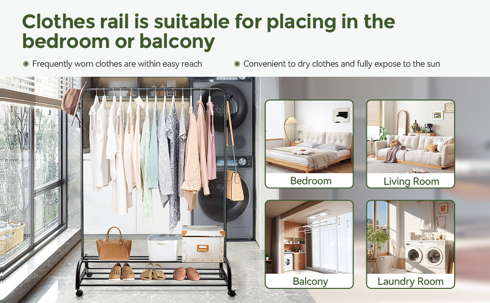 YORKING Clothes Rail, Heavy Duty Clothes Rail for Bedroom, Garment