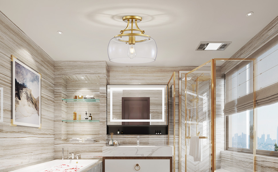 WUZUPS Chandelier Rustic Farmhouse Industrial Round Semi-flushmount Ceiling LED Light Fixture