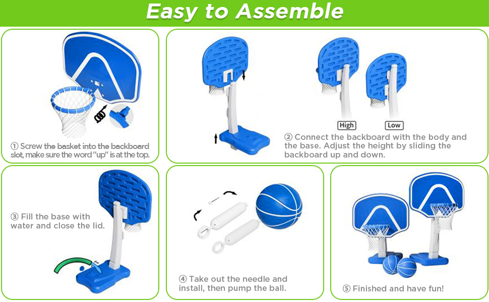 Perbyste Pool Basketball Hoop, Adjustable Height Poolside