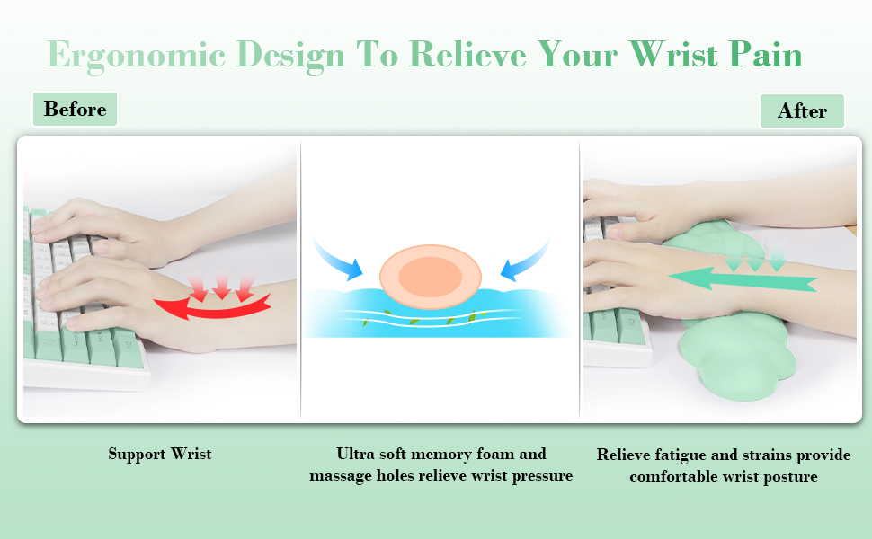 Attack Shark Light Green Cloud Soft Comfortable Keyboard Wrist Rest,AntiSkid Ergonomic Wrist