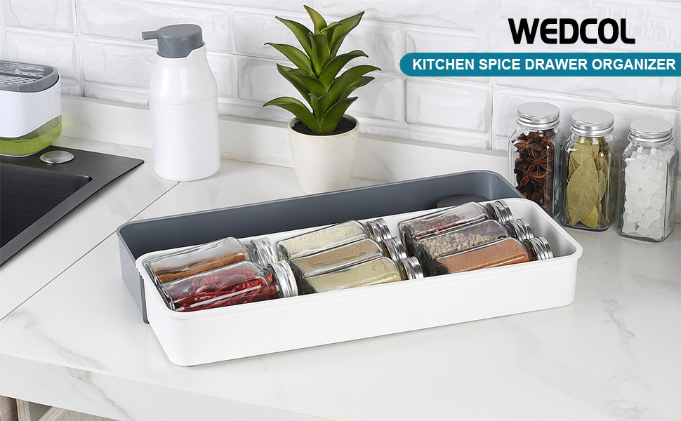 Expandable Kitchen Spice Drawer Organizer Insert WEDCOL 3 Tier Drawer