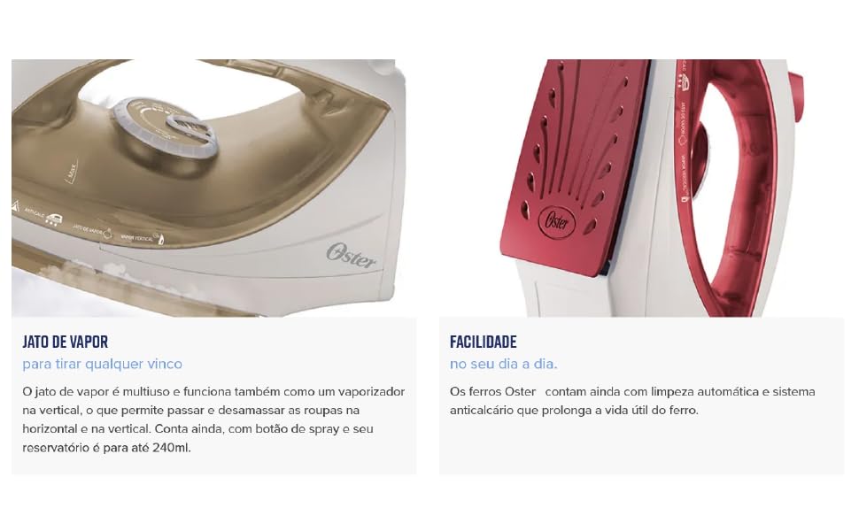 Ferro de Passar a Vapor Oster Antiaderente, 110V, Champagne/Branco