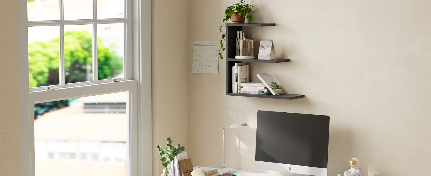 YEMNMFH 3-Tier Hanging Shelves for Wall, Black Floating Wall Shelves, Sturdy Wall Mounted Shelves,