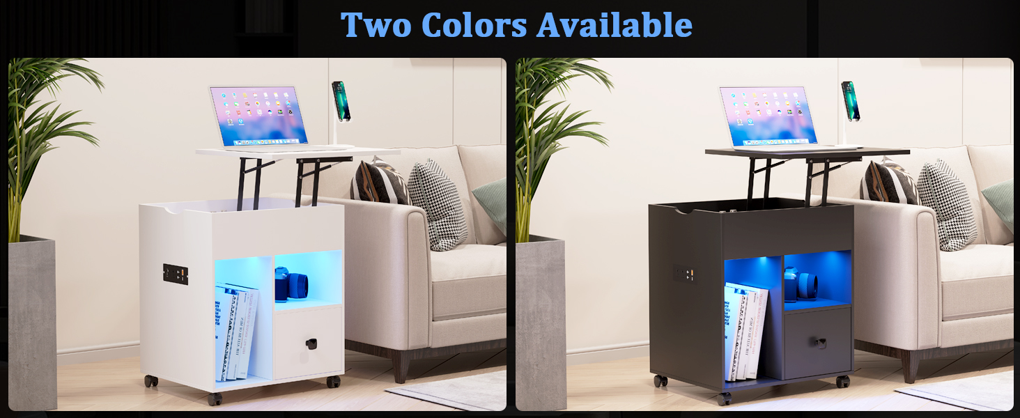 dnbss LED Lift Top Nightstand with Charging Station, Smart