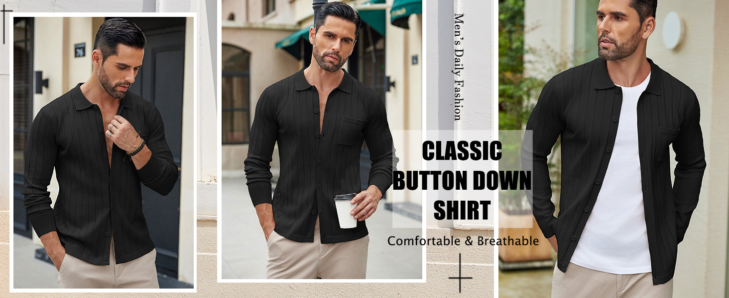 mens knit button polo shirt