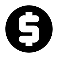 Icon of a white dollar sign symbol inside of a black circle in a bold font