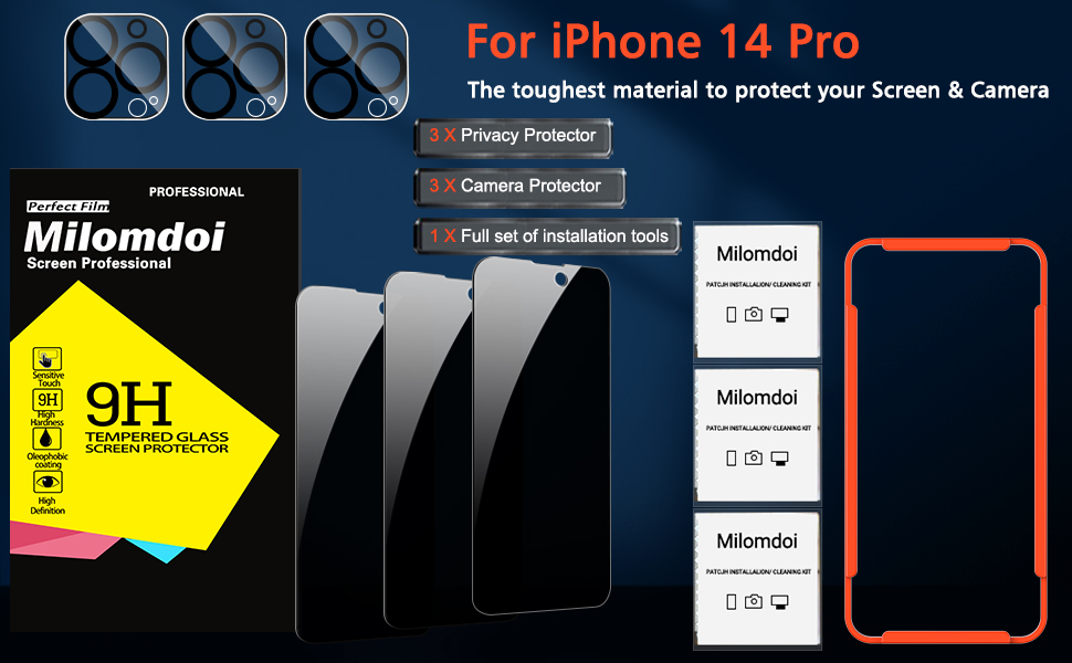 Milomdoi [3+3 Pack] for Apple iPhone 14 Pro Privacy Screen Protector